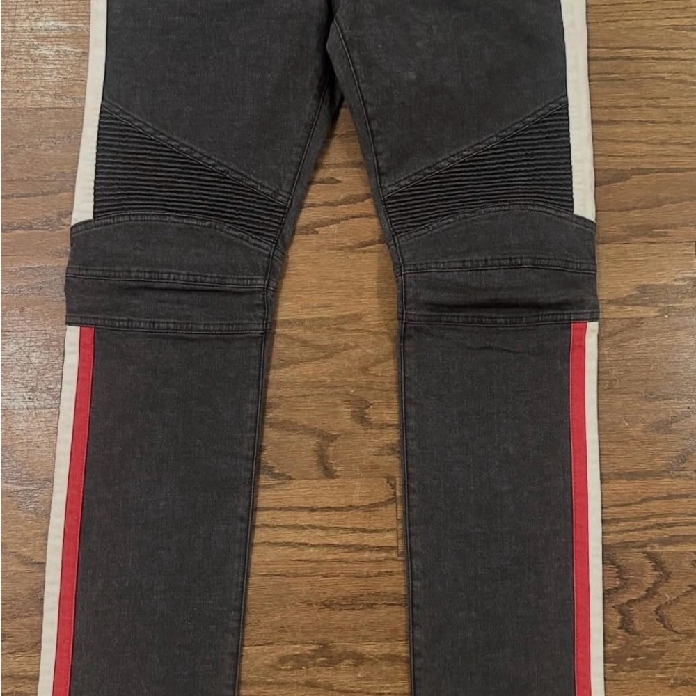 Balmain Men's Black Biker Jeans W/ Contrast Stripe
